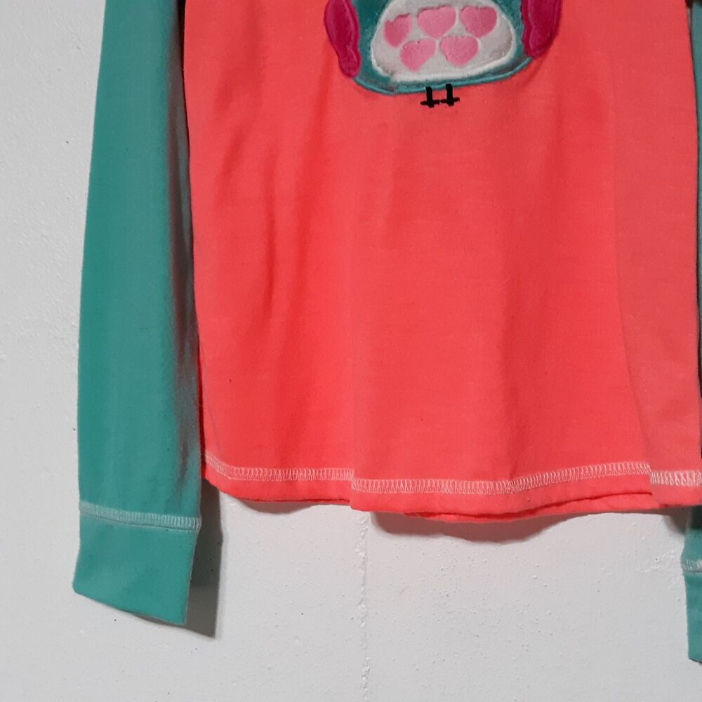 Owl Girls Pajama Top Shirt Medium 7/8 Pink Turquoise Blue Fuzzy Sleepwear Animal - Picture 4 of 9